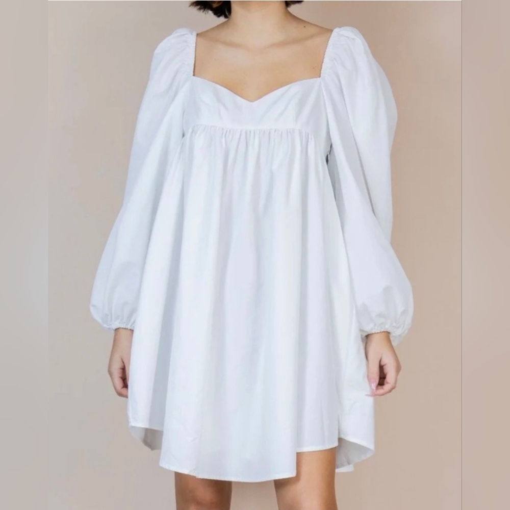 Cloud Ten White Dress Size S Small Mini Puff Long Sleeve Babydoll Dress